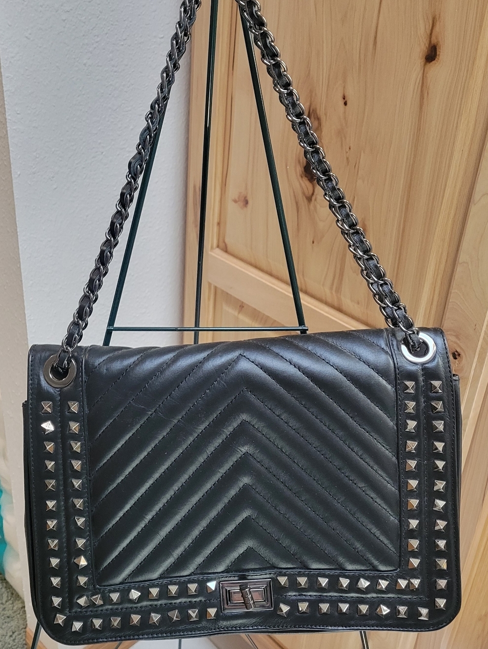 Black Quilted Studded Shoulder Bag - Unbranded